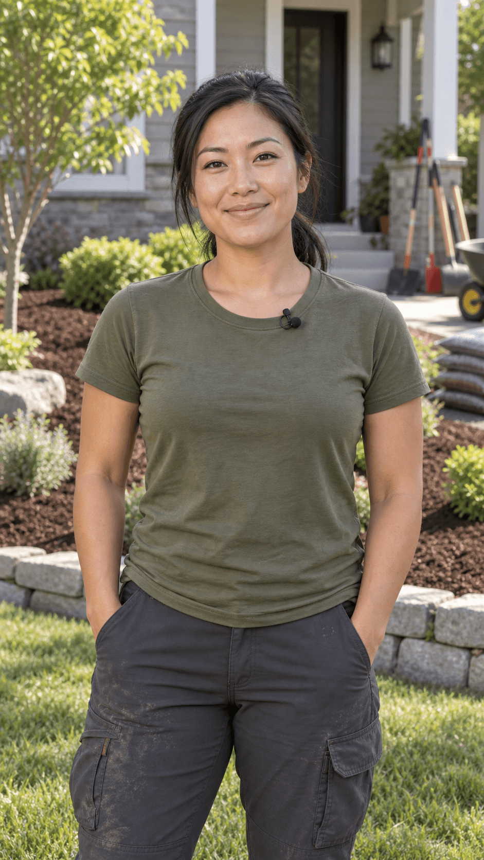 Lawn and landscape professional at a residential yard